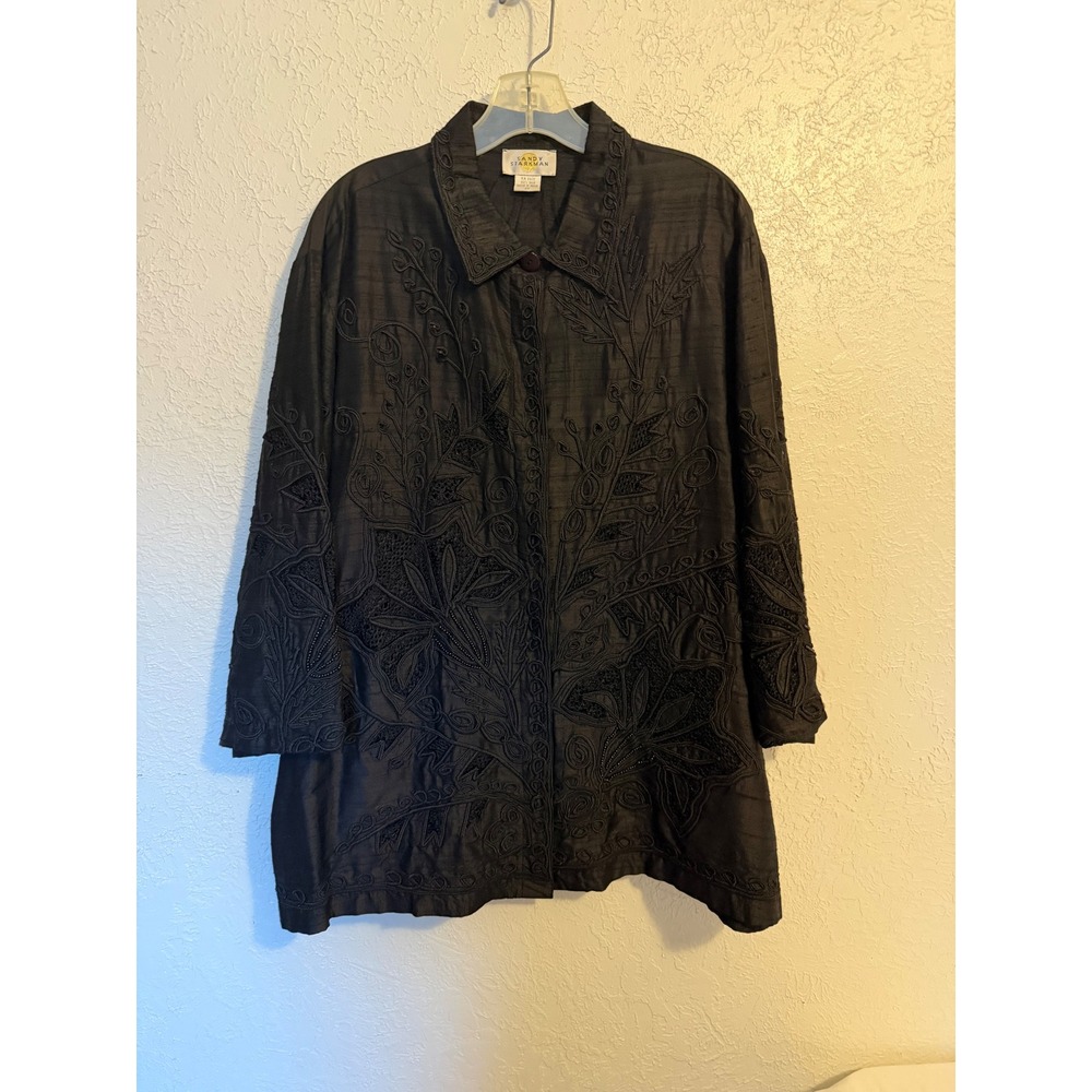 Sandy Starkman 100% Silk Embroidered Beaded Jacket Plus Size 2X Whimsey Goth